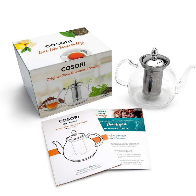 COSORI Glass Teapot Stovetop Safe Gooseneck Kettle W/Removable Infuser  Scale NEW