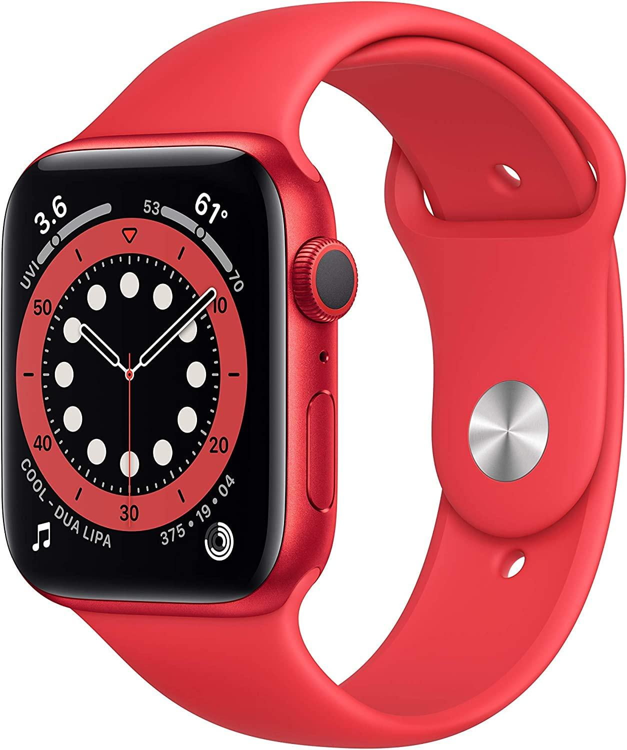 Restored Apple Watch Series 6 (GPS + Cellular, 40 mm) Red Aluminum Case with Red Sport Band Bundle 5 Bonus Bands, Charging Stand, Screen Protector, & 2 amp charger (Refurbished)
