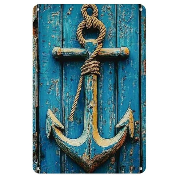 Anchor Art Deco Wall Decor Sign- Nautical Theme Metal Plaque- Multipurpose, Waterproof, Weatherproof, Pre- Drilled for Easy Hanging- Ideal, Home, Bedroom, Outdoor