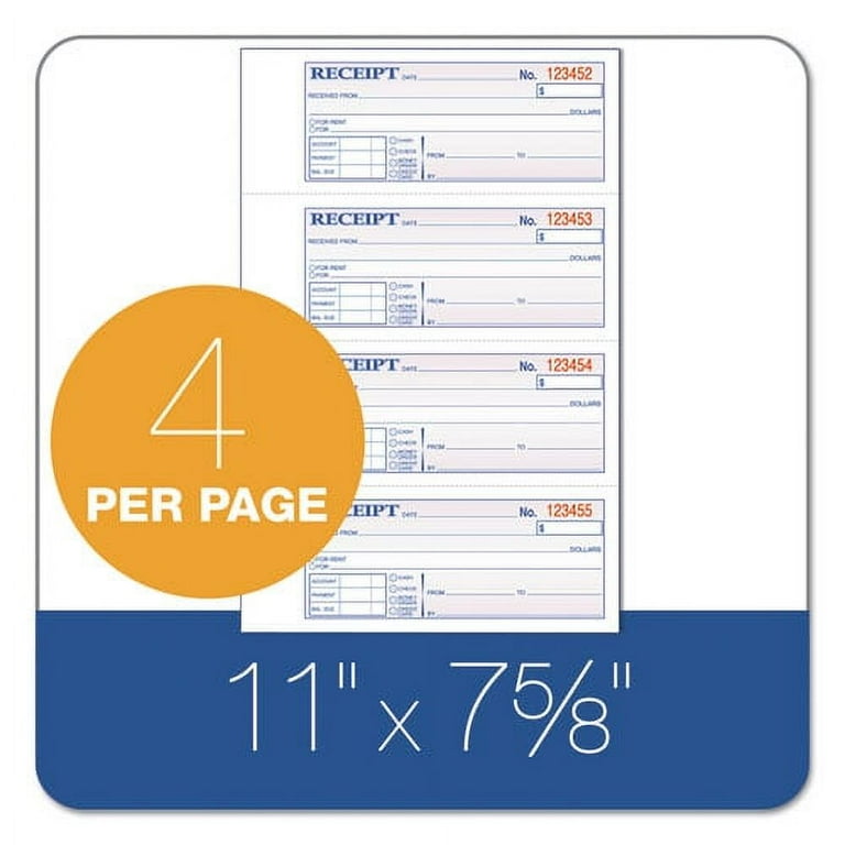 TOPS 3-Part Hardbound Receipt Book, Three-Part Carbonless, 7 x 2.75, 4 Forms/Sheet, 200 Forms Total TOPS 3-Part Hardbound Receipt Book, Three-Part Carbonless, 7 x 2.75, 4 Forms/Sheet, 200 Forms Total