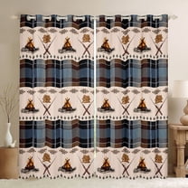 Manfei Happy Camping Black Out Curtains,Rustic Hunting Curtains Pack of 2 (42x63 Each),Rustic Farmhouse Cabin Bedroom Curtains For Boys Teens,Microfiber Bedroom Decor
