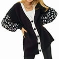 thumbnail image 2 of Women'S Long Sleeves Open Front Casual Leopard Print Knitted Sweater Cardigan Coat Outwear Black L, 2 of 9