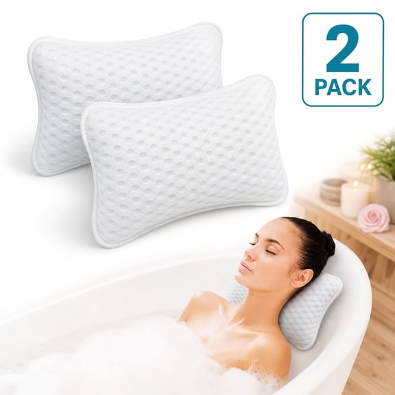 2-Pack Bathtub Pillow 3D Mesh Suction Cup Bone Headrest Neck Support Spa