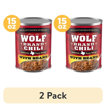 (2 pack) Wolf Brand Chili With Beans, 24g Protein Per Serving, 15 oz. Can