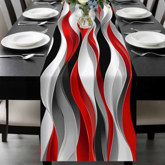 Red Black Grey Table Runner 120 Inches Long, Moire Modern Artwork Abstract Kitchen Coffee Dining Table Decoration for Home Party Birthday Wedding Home Decor 13x120 Inches