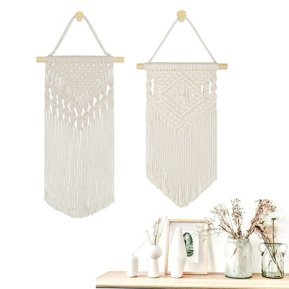 2pcs Boho Macrame Hanging Crochet Wall Tapestry Woven Macrame Wall Decor Woven Tapestry for Living Room Bedroom Decoration