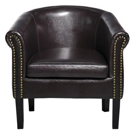 - HomCom Elegant Contemporary PU Leather Tub / Barrel Club Arm Seat Chair - Dark Brown