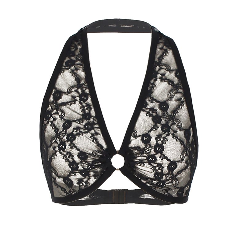 Women Hollow Cage Harness Bra Push Up See-through Lace Halter