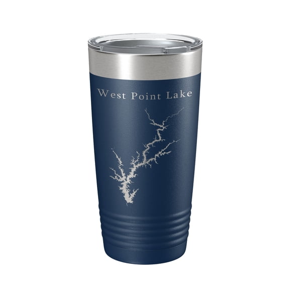 West Point Lake Map Tumbler Travel Mug Insulated Laser Engraved Coffee Cup Alabama Georgia 20 oz Navy Blue