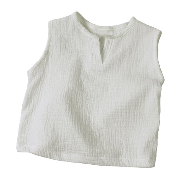 WREESH Toddler Kids Tank Tops Shirts Sleeveless Solid Graphic T-Shirt Round Neck Crop Top Girls Boys Tank Top Tee White