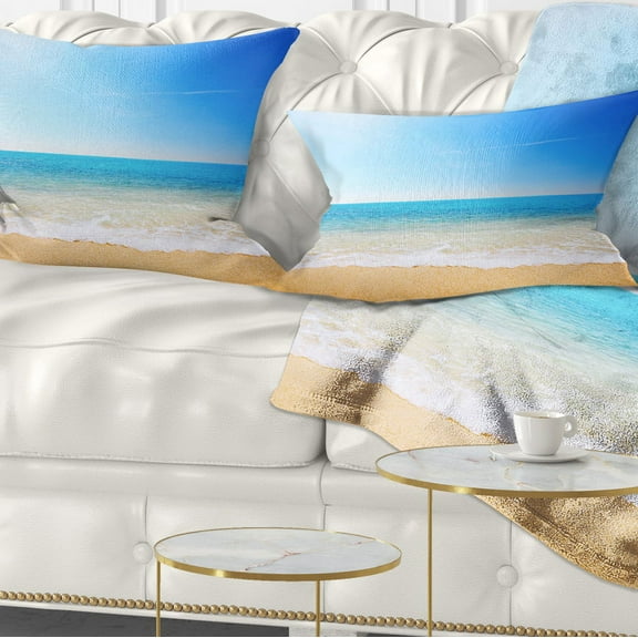 Designart Blue Waves at Tropical Beach - Seashore Photo Throw Pillow - 12x20