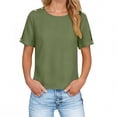 thumbnail image 2 of New Plus Size Tops for Womens Summer Fashion Solid Color Long-sleeved Round Neck Button Cuff Open Pullover T-shirt, 2 of 9