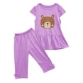 thumbnail image 2 of Sales！Honeeladyy Girl's Summer Round Neck Small Print Short Sleeved Flying Sleeves Elastic Waist Cropped Pants Two-piece Set for School(Purple,9-10 Years), 2 of 5