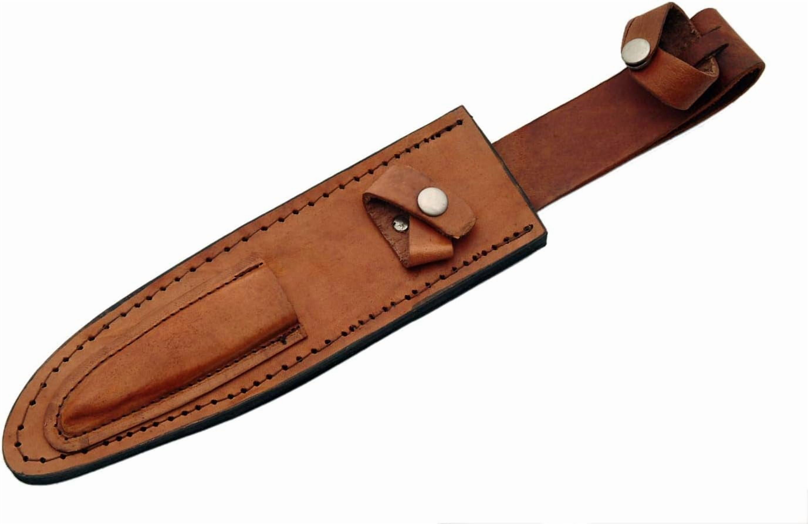 SZCO 2 Piece Fixed Blade Hunting Knife Set 8 Inch and 14 Inch Brown Wood Handle with Leather Sheath Outdoor Camping Utility Knife Combo