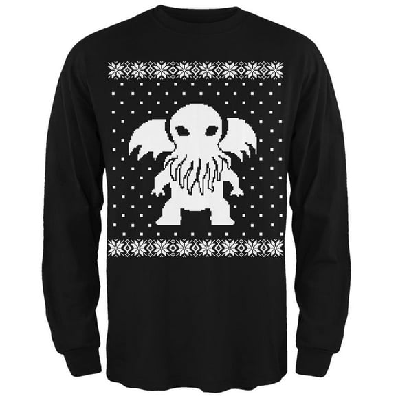 Big Cthulhu Ugly Lovecraft Christmas Sweater Black Adult Long Sleeve T-Shirt