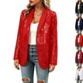thumbnail image 2 of Women's Lace Blazer Open Front Button Down Sheer Mesh Blazer Elegant 3/4 Sleeve Casual Blazers Jacket,Red XL, 2 of 4