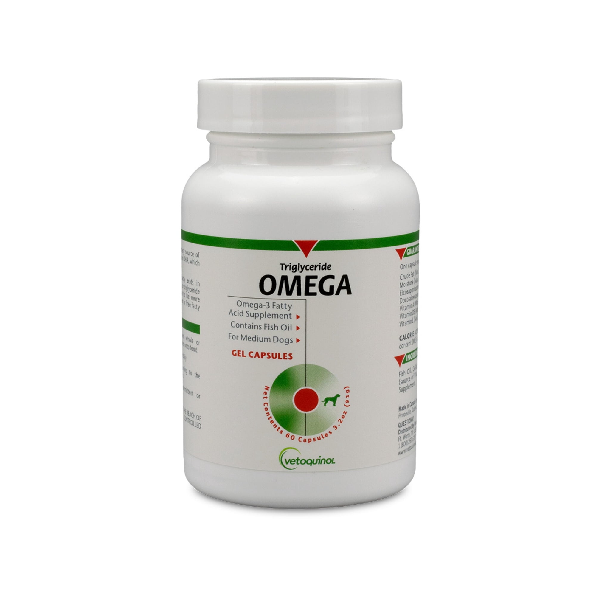 Vetoquinol Triglyceride Omega 3 Supplement for Medium Dogs, Dog Fish Oil Supplement with EPA and DHA, Promotes Skin, Coat, Joint, and Immune Health, Omega 3 Fish Oil for Dogs 40-79 lbs, 60ct