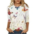 thumbnail image 2 of Jsaierl 3/4 Sleeve Womens Tops Summer Round Neck Shirts Trendy Graphic Petite Blouses Workout Holiday T-shirts Top S-2XL, 2 of 5