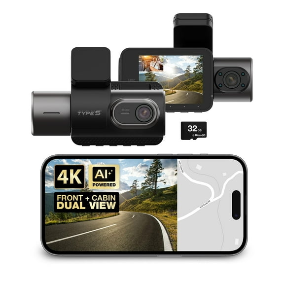 Type S T402 4K Dual View 2-Channel Dash Cam w/ Adaptive AI-Powered Driver Assist