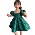 thumbnail image 3 of Filles' Style Coréen Carré Cou Manches à Bulles Doux Robe Avancée Vert, 3 of 11