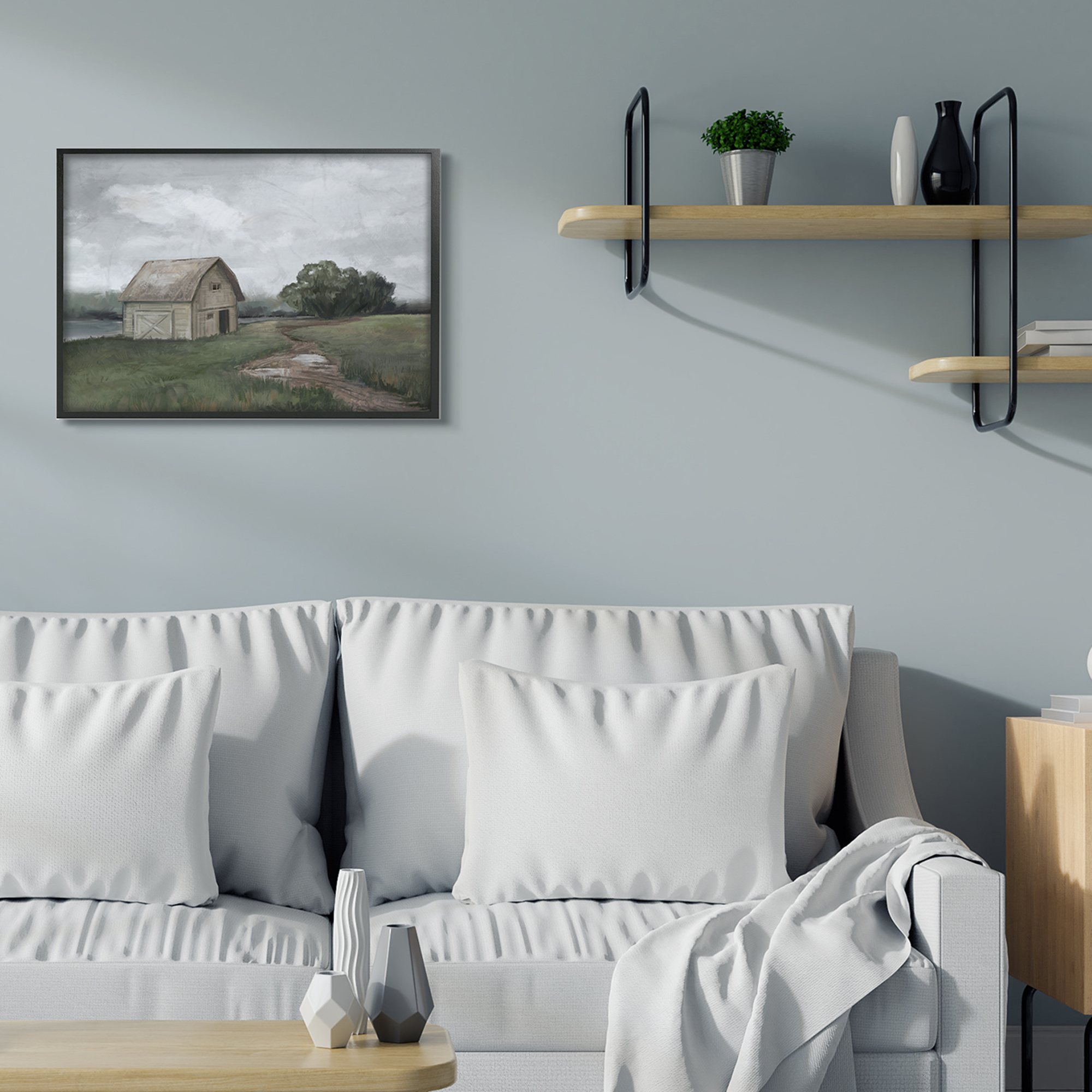 Stupell Industries Cloudy Barn Side Landscape Darkened Meadow Black Framed, 24 x 30, Design by Ziwei Li