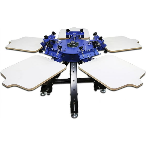 EQCOTWEA 5 Color 5 Station Double Rotating Screen Printing Press Screen Printer for T-Shirt DIY