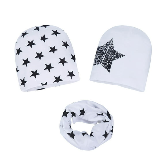 FRSASU Clearance 3Pc Toddler Baby Autumn Winter Hat Cap Stars Prints Hats Kids Scarf Collars Sets