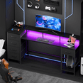 thumbnail image 4 of Satifur 61" Computer Desk with LED Lights & Power Outlets, Gaming Desk with 5 Fabric Drawers & Open Shelves, Reversible Home Office Desk,Black, 4 of 9