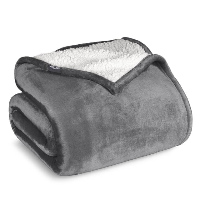 Manta de Cama de Felpa Sherpa Bare Home Reversible Liviana Tamaño Twin/Twin XL Gris
