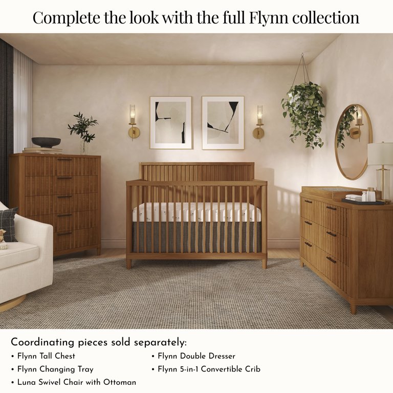 mid century modern crib and dresser Mid-Century Crib and 6 Drawer Dresser Nursery Set in Hazelnut