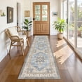 thumbnail image 2 of Toyoso 2x8 Traditional Heritage Area Rug, Long Runner Silicone Floor Mat, Machine Washable Vintage Hallway Rug with Non Slip Backing, 0.25 inch Low Pile Stain Resistant Carpet, Light Blue, 2 of 9