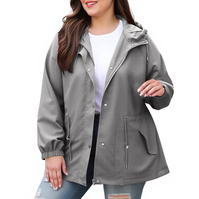 Lovzfmll Manteaux d'Automne pour Femmes, Coupe-Vent Résistant à l'Eau pour l'Extérieur, Trench à Capuche Coupe-Vent pour la Randonnée, Vêtements d'Automne