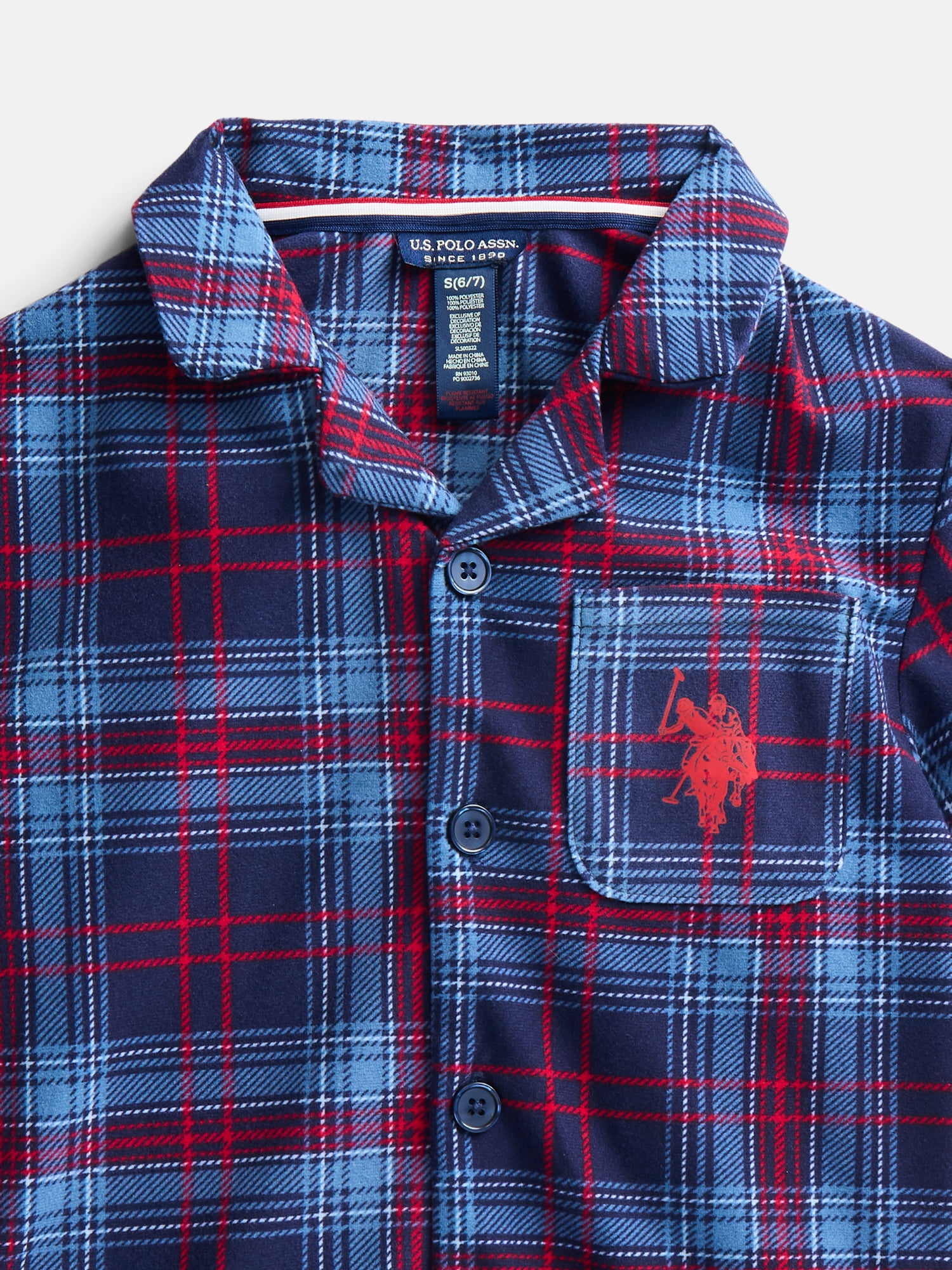 U.S. Polo Assn. Boys Short Sleeve Point Collar Top and Pants Pajama Set, 2-Piece, Sizes XS-XXL