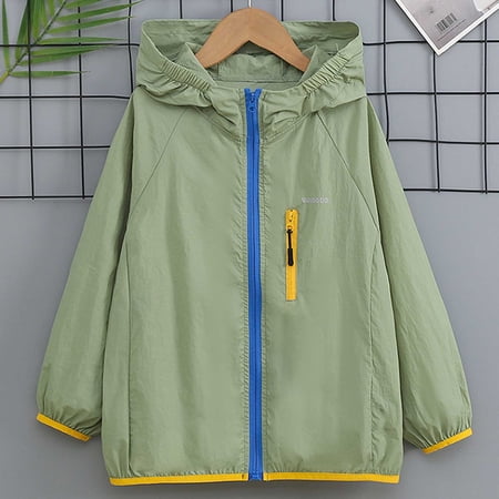 Samdudou Kids Windbreaker Jackets Lightweight Hooded Outerwear Full Zip Long Sleeve Coat with Contrast Trim and Chest Pocket for Daily Outdoor Play