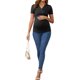 thumbnail image 2 of Blusa de lactancia de verano para mujeres INSPIRE CHIC, con cuello en V, manga corta, tops para embarazo, camisetas fruncidas, grande, negra, 2 of 6