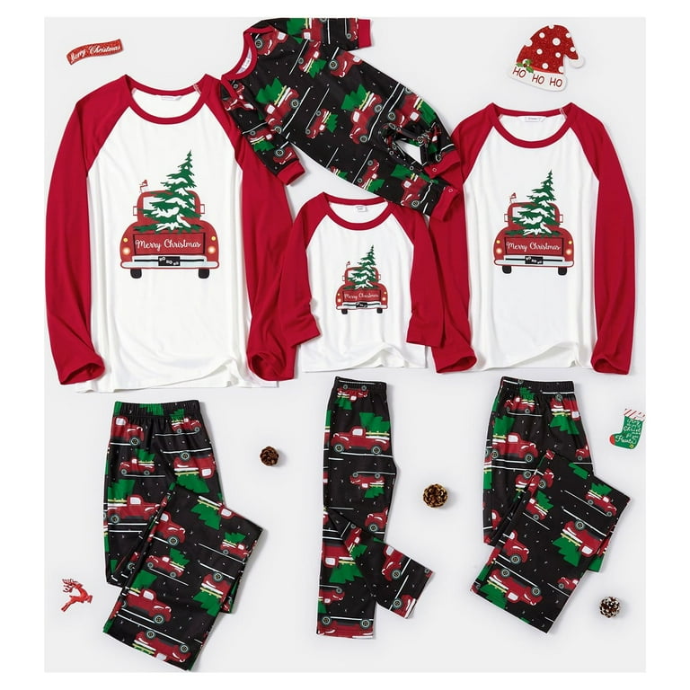 PatPat Family Matching Red Car Carrying Christmas Tree Pajamas