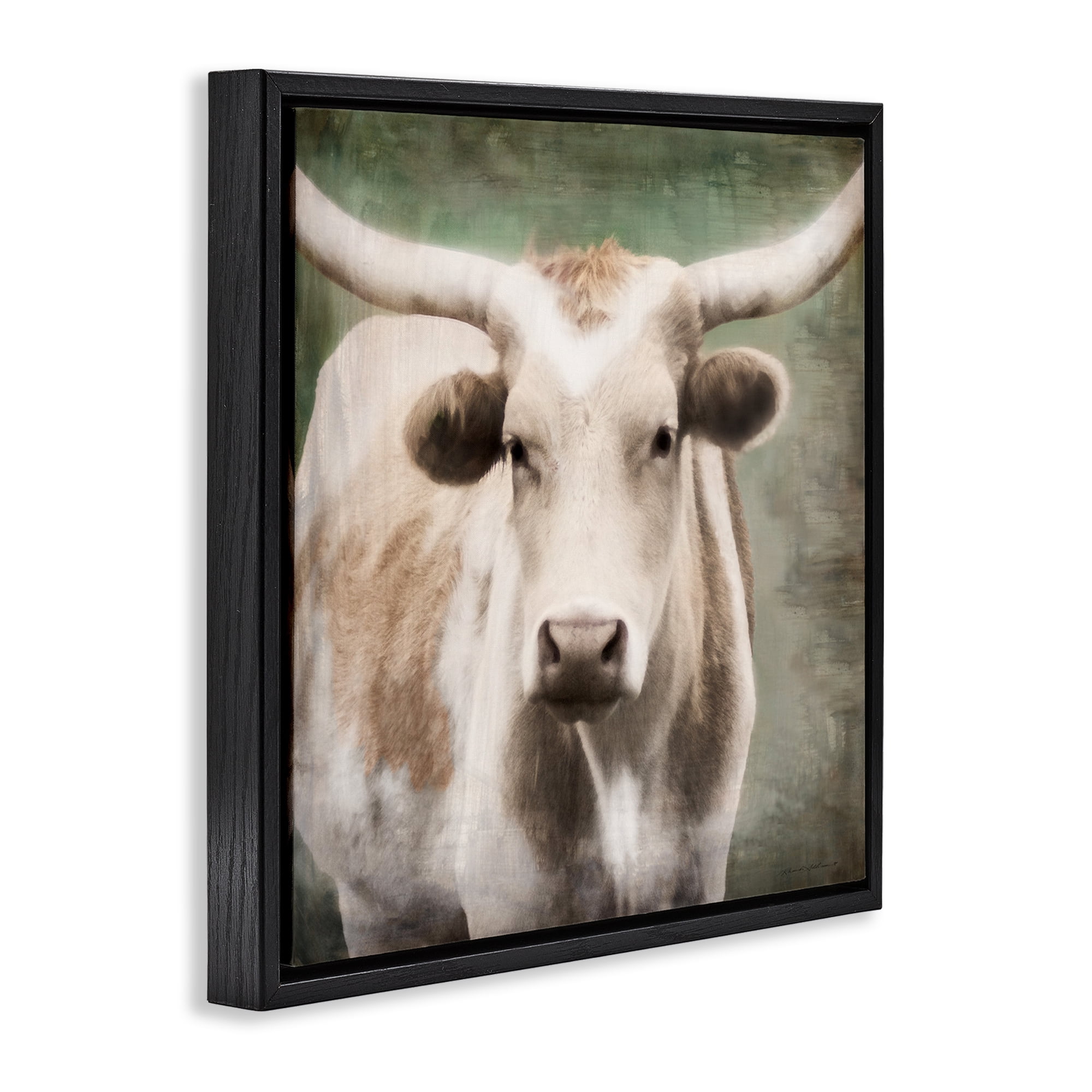 Stupell Industries Rustic Longhorn Cattle Animals & Insects Painting Black Floater Framed Canvas Art Print Wall Art, 25 x 25