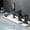 Black, variant on Waterfall Bathtub Faucet Roman Tub Filler, Contemporary Bathroom Widespread Long Spout Faucet with Handheld Shower, Single Handle 3 Hole Deck Mount