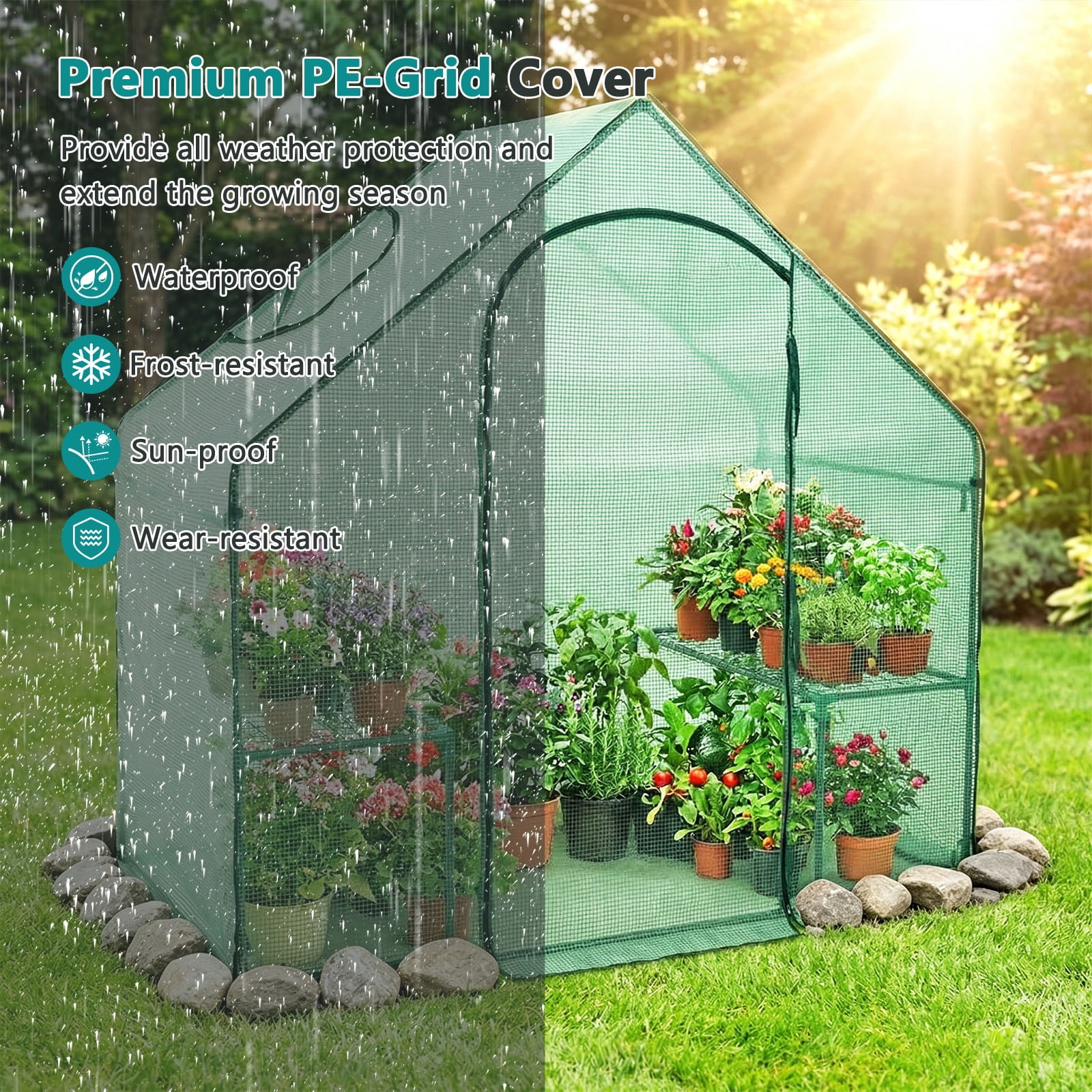 Costway 6 x 3 x 5.5FT Mini Walk-in Greenhouse with PE Cover Rustproof PE-Coated Metal Frame