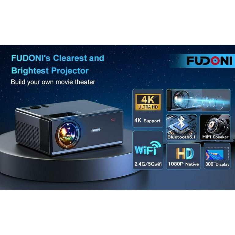 FUDONI Projector with Screen, 5G WiFi and Bluetooth, 12000L Outdoor Mo