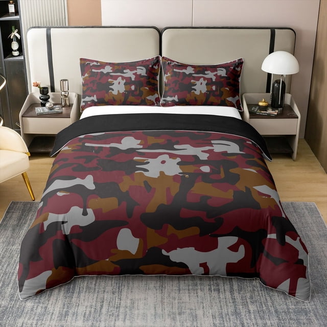 Erosebridal Housse de Couette Camouflage Militaire 100 % Coton Taille Simple, Ensembles de Literie Camouflage Moderne Taille Simple, Hommes Femmes, Réversible 2 Pcs (Sans Couette)