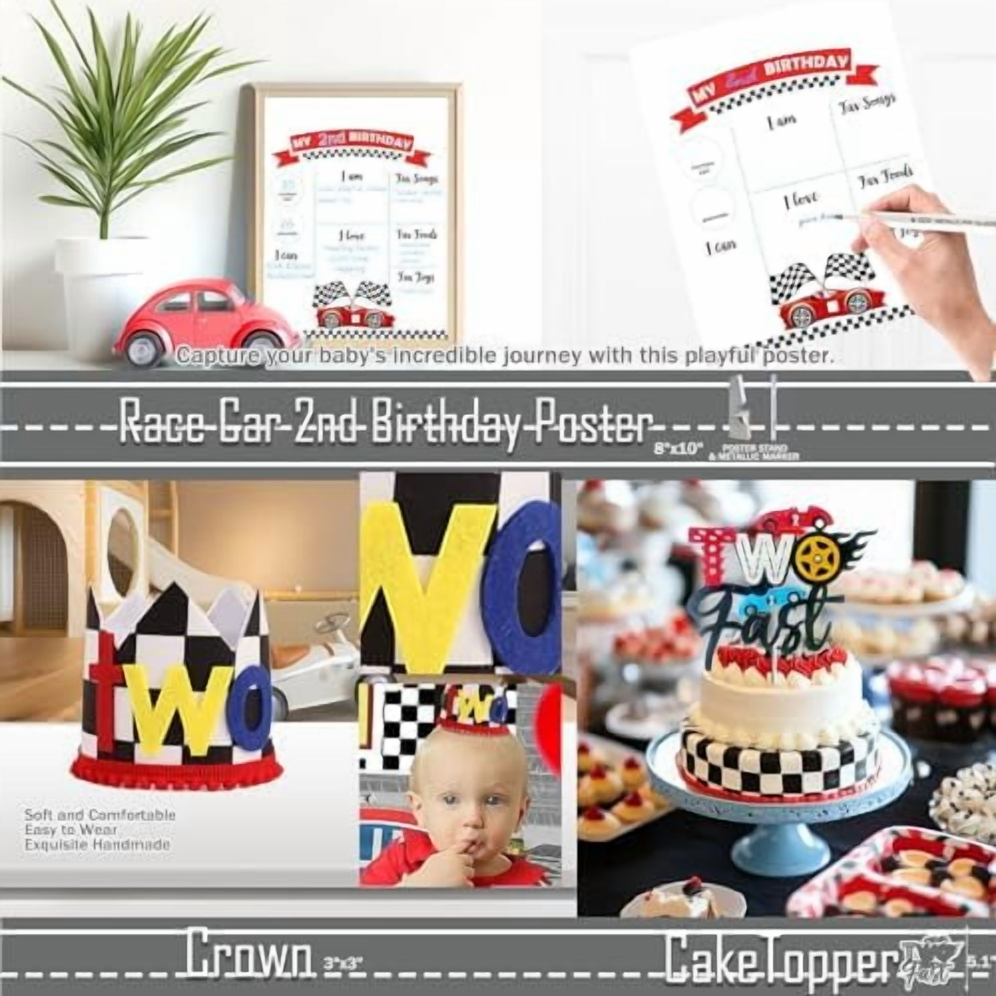 Two Fast Birthday Decorations – 131 PCs Race Car Themed Birthday Party Supplies with Two Fast Backdrop, Balloon Garland, Balloon Boxes, Number 2 Foil Balloon, Banner, Cake Topper, Poster
