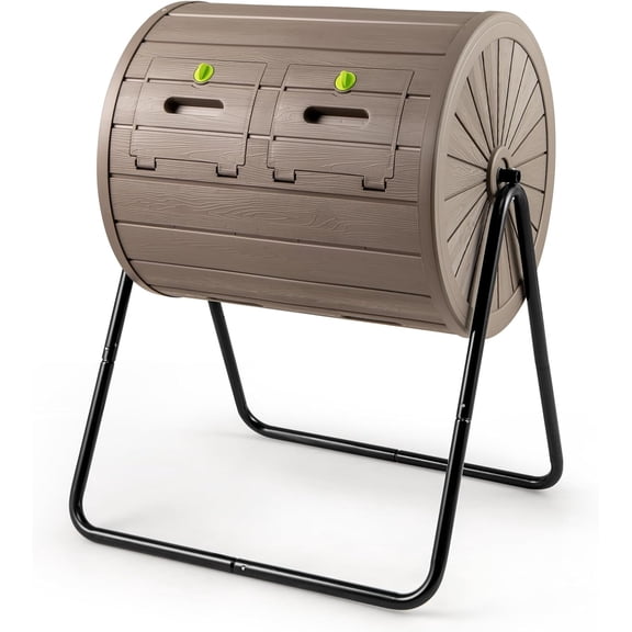 CHTER 37.5 Gallon Compost Bin, Fast Assemble Tumbling Composter, Dual Chamber Composter Tumbler & 2 Lockable Doors, Rotating Compost Bin for Outside, Backyard, Garden and Yard (Coffee, 37.5 Gallon)