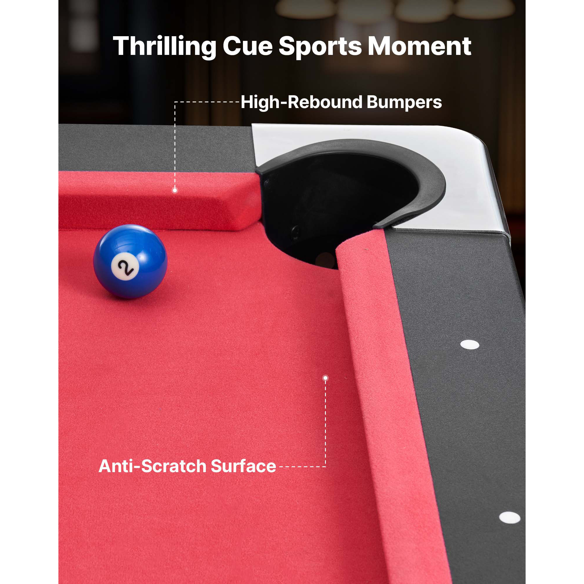 KFFKFF 6 ft Portable Pool Table, Adjustable Feet for Stability, Game Set with Balls, Cues, Rack, Chalk, and Brush, Black Frame with Red Felt, Ideal for Home and Recreation Rooms