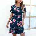 thumbnail image 2 of Sundresses for Women Casual Summer - Womens Casual Summer Beach Dresses Solid/Floral Crewneck Short Sleeve T-Shirt Dress Loose Swing Dress Aline Sundress, 2 of 7