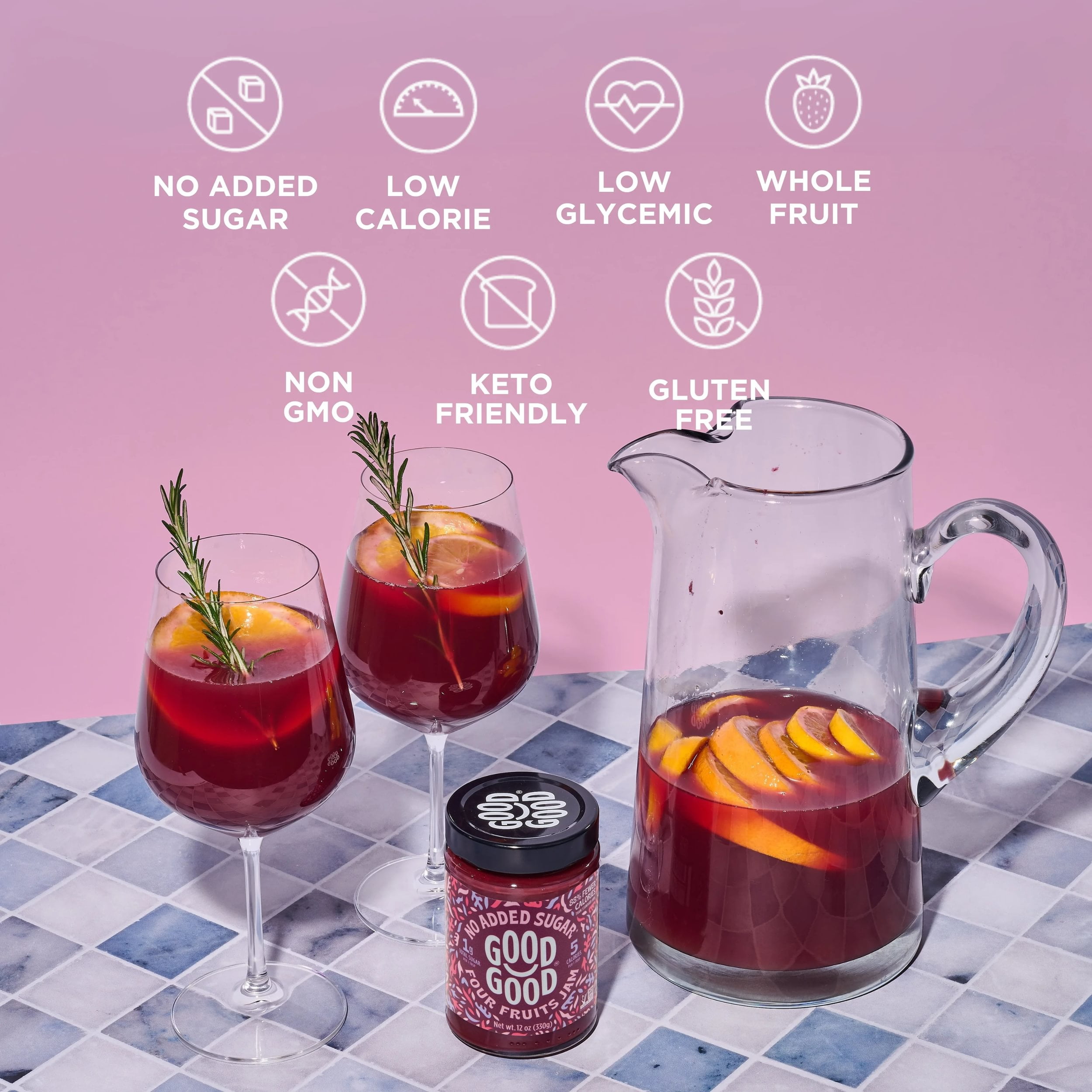 GOOD GOOD Four Fruits Jam, No Added Sugar, Low Calorie, Keto Friendly, 12 oz, 2 pack