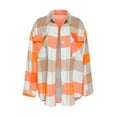 thumbnail image 5 of Arlun Womens Flannel Plaid Long Sleeve Jackets 2025 Fashion Lapel Button down Shacket Loose Comfortable Lightweight Long Sleeve Coat Fall Outwear with Pockets Orange L, 5 of 5