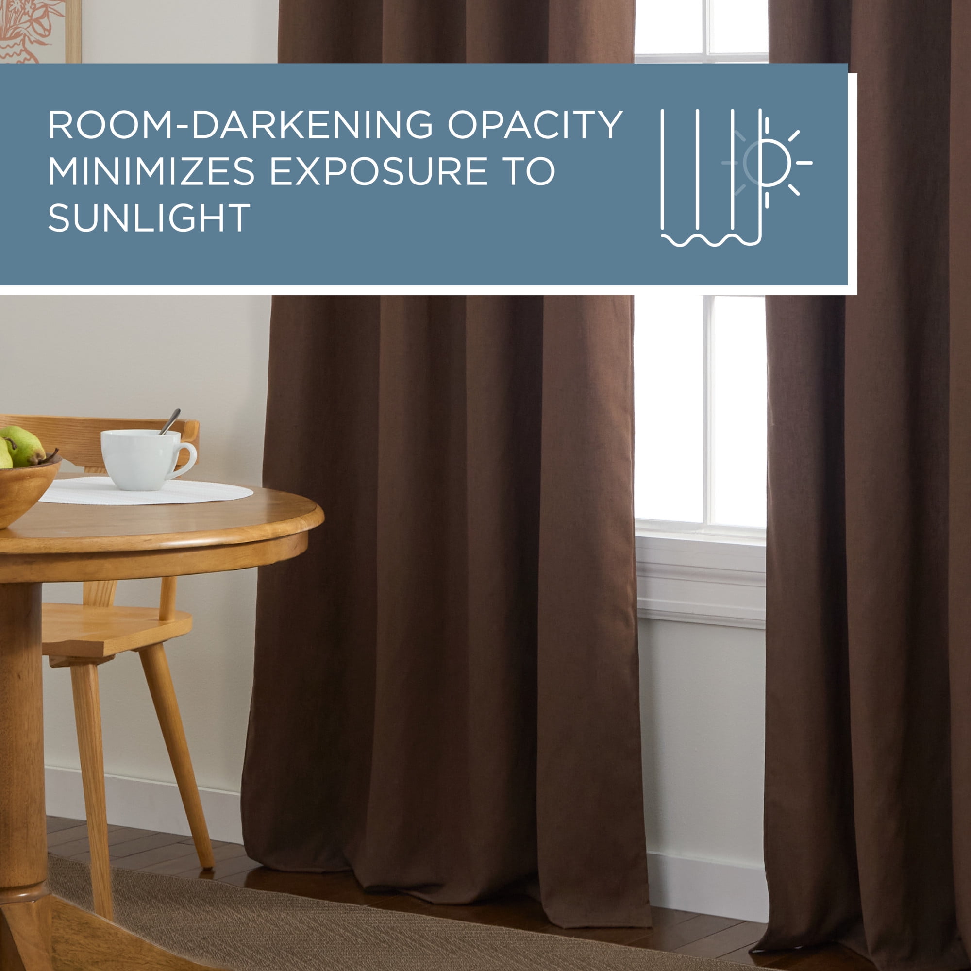 TOWN & COUNTRY BASICS Bertram Solid Linen Texture Indoor Curtains, Room Darkening with Energy Efficient Lining, Grommet Top, 2-Pack Set, Coffee Brown, 50"x84"