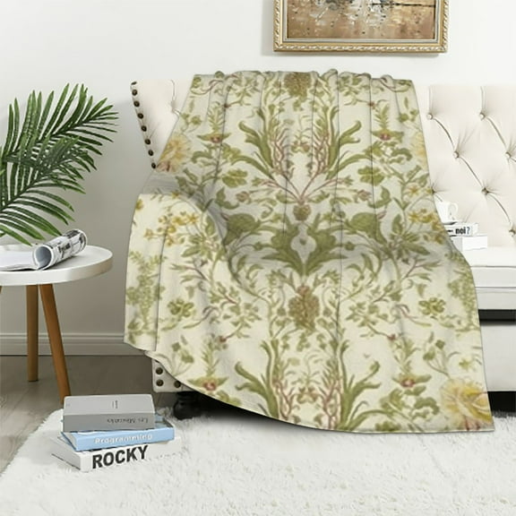 ARISTURING Spring Throw Blanket Flower Plant Blankets Vintage Herbs Blanket Wild Flowers Printed Flannel Blanket for Bed Sofa Chair