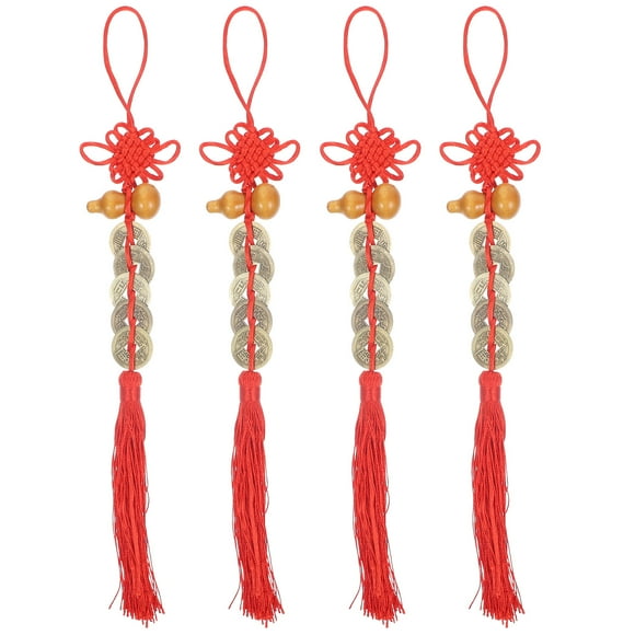 4Pcs Chinese Style Copper Coins Luck Gourd Pendant Ornament Hanging Chinese Knot Charm Decor